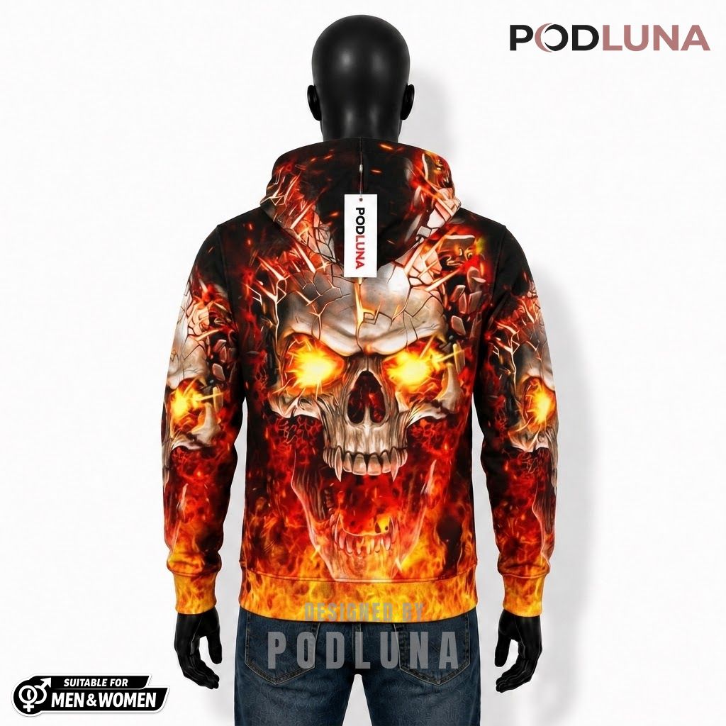 Fire Halloween 3D Hoodie Broken Skull Intense Graphic 2 Fire Halloween 3D Hoodie Broken Skull Intense Graphic 2