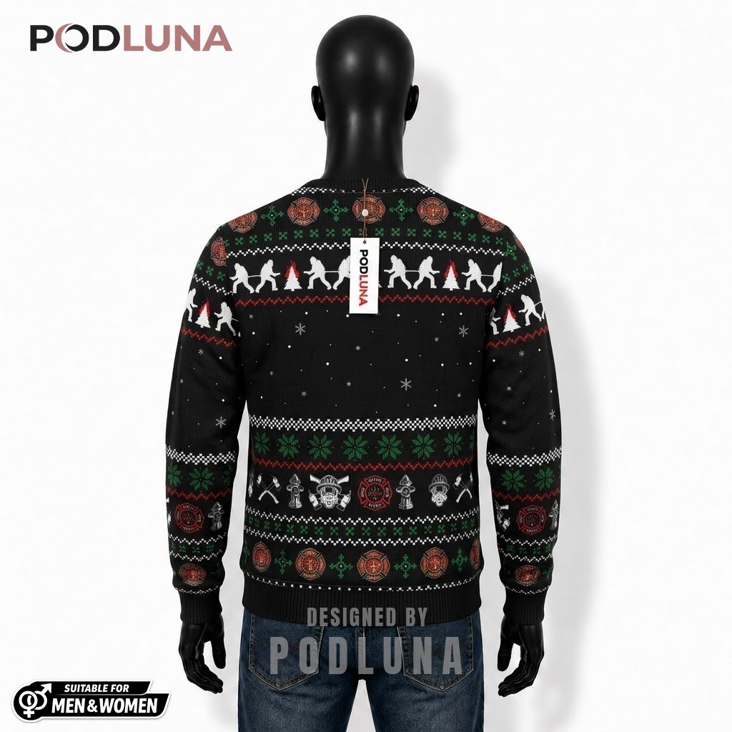 Firefighter Ugly Christmas Sweater Santa Fire Truck Back Firefighter Ugly Christmas Sweater Santa Fire Truck Back