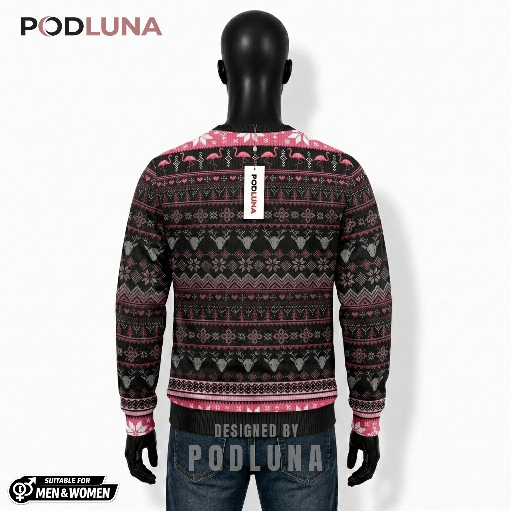 Flamingo Ugly Christmas Sweater Naughty List Funny Back Flamingo Ugly Christmas Sweater Naughty List Funny Back