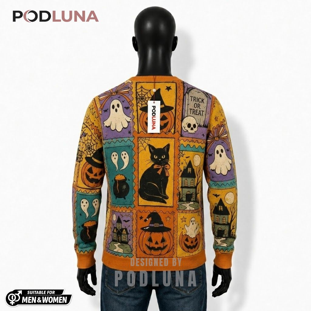 Folk Halloween Cardigan Trick Treat Cat 2 Folk Halloween Cardigan Trick Treat Cat 2
