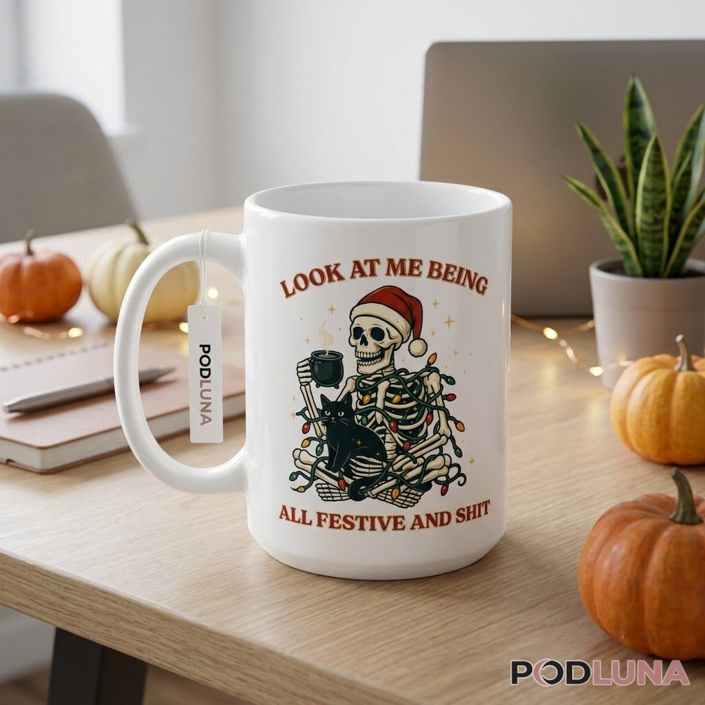 Funny Christmas Mugs Look At Me Being All Festive Skeleton Black Cat Coffee Cup 2 Funny Christmas Mugs Look At Me Being All Festive Skeleton Black Cat Coffee Cup 2