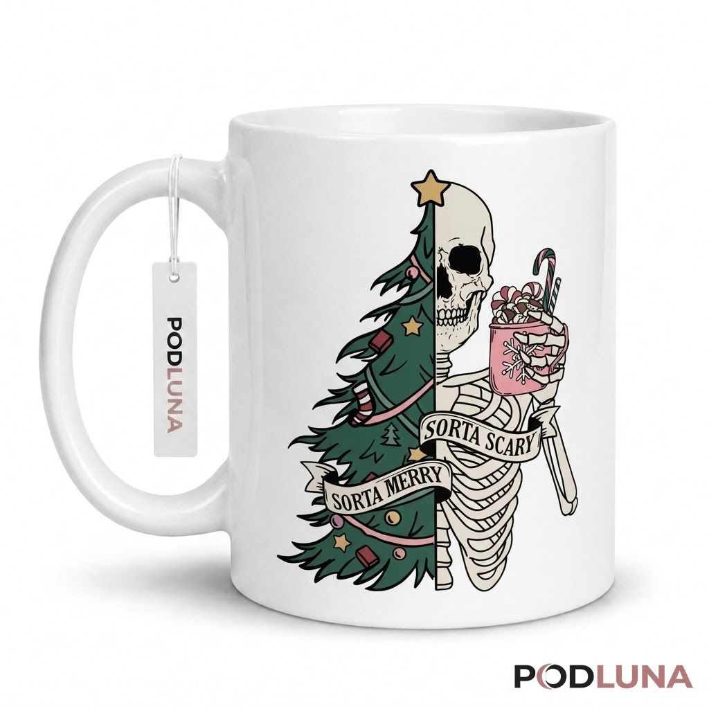 Funny Christmas Mugs Skeleton Tree Sorta Merry Sorta Scary Coffee Cup 1