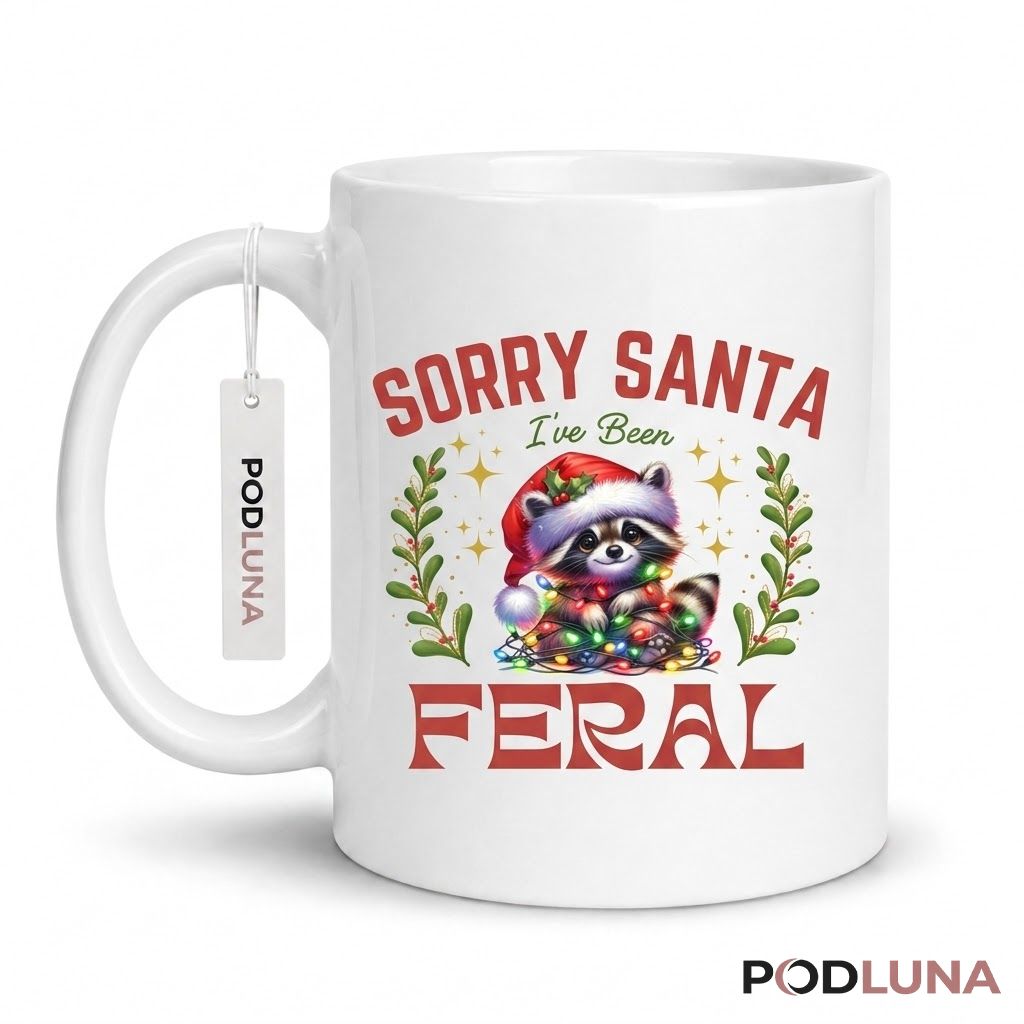 Funny Christmas Mugs Sorry Santa Ive Been Feral Raccoon Coffee Cup 1