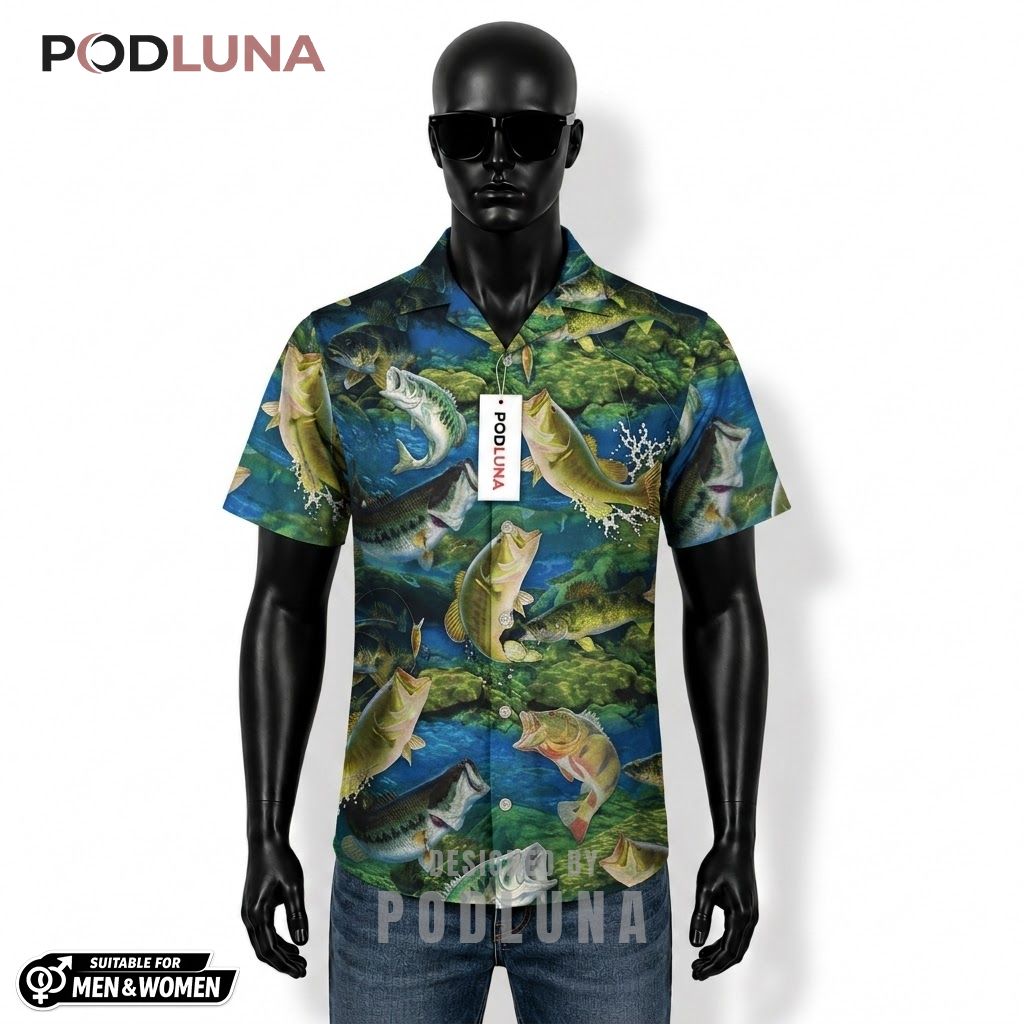 Funny Fishing Hawaiian Shirt Too Close Bass Print Front