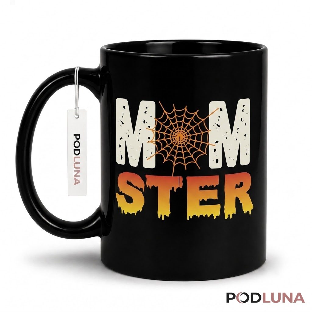 Funny Halloween Mug Momster Spider Web Mom Gift 1