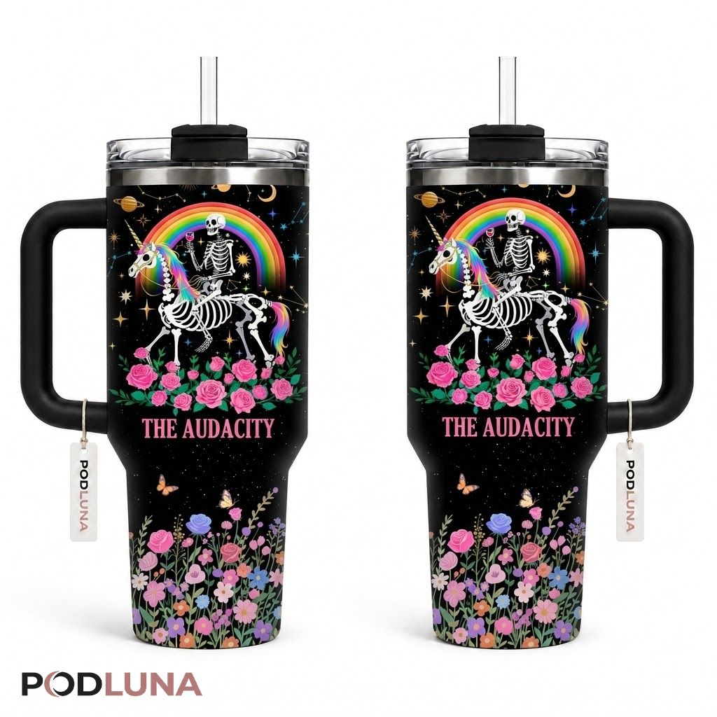 Funny Skeleton Unicorn Halloween Tumbler 40oz