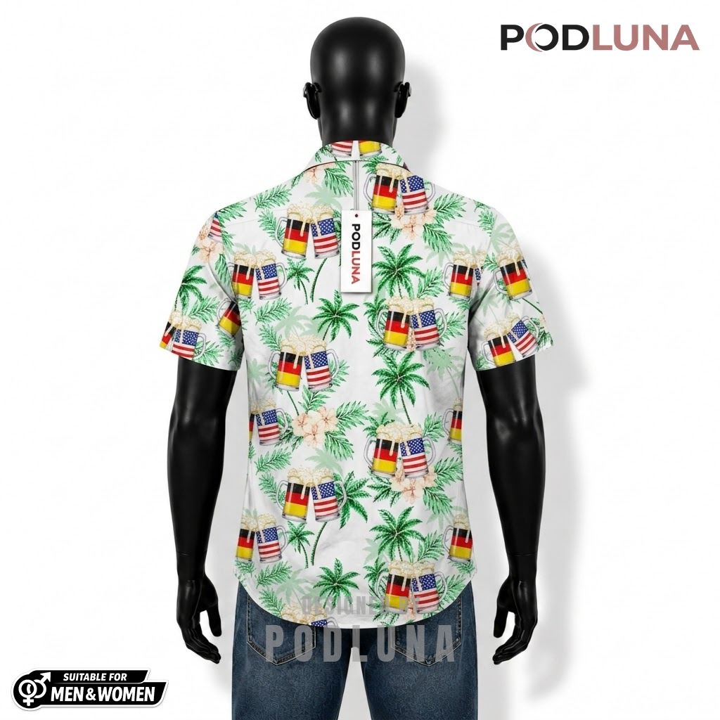 German American Beer Hawaiian Shirt Palm Tree White Pattern Back German American Beer Hawaiian Shirt Palm Tree White Pattern Back