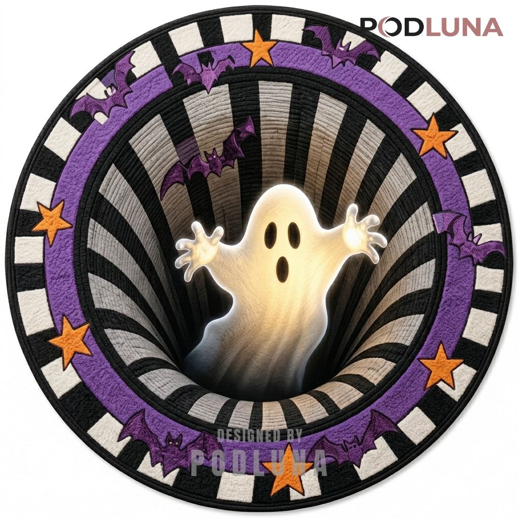 Ghost Halloween 3D Rug Bat Star Illusion