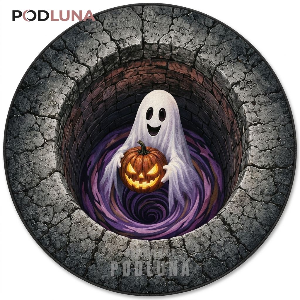 Ghost Halloween 3D Rug Cracked Stone Illusion