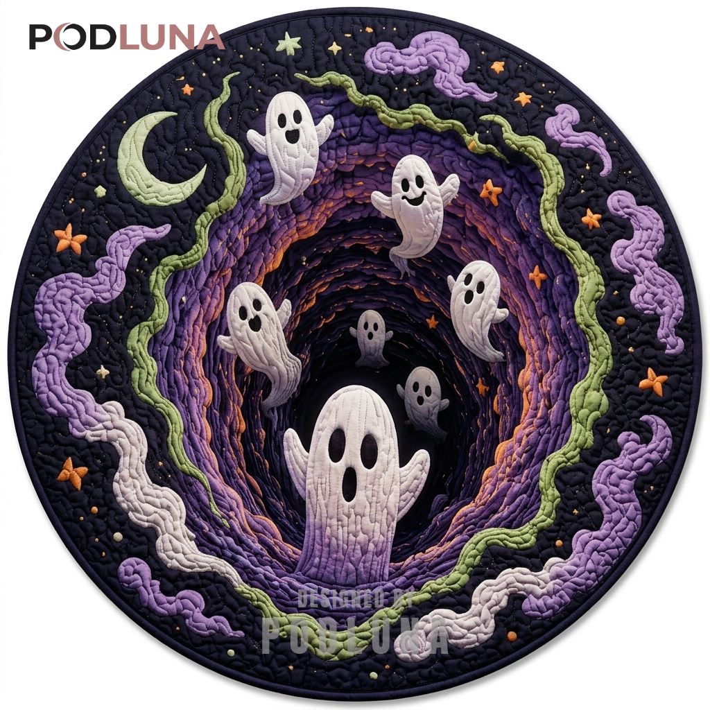 Ghost Halloween 3D Rug Crescent Moon Illusion
