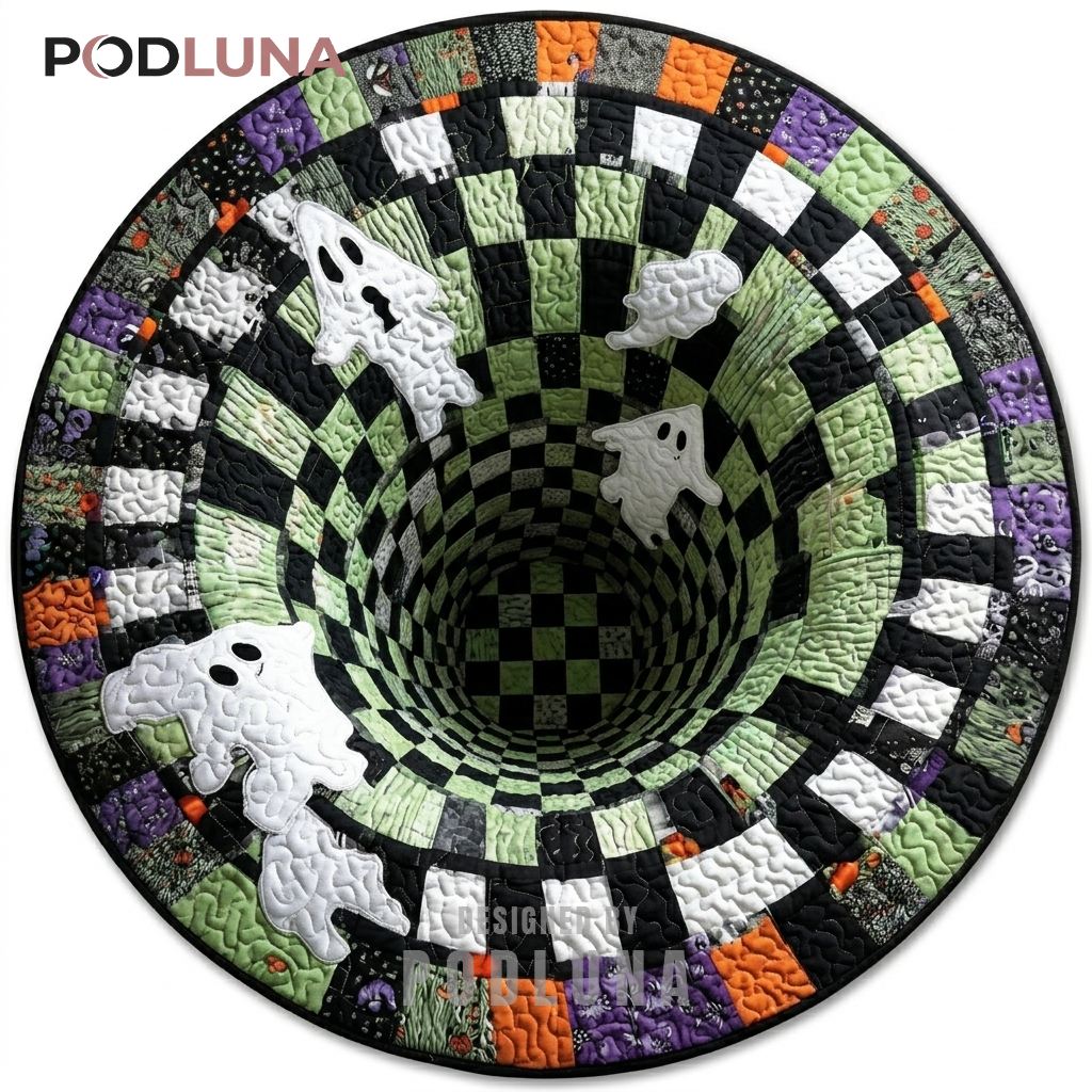 Ghost Halloween 3D Rug Cute Spirits Checkered Pattern Vortex