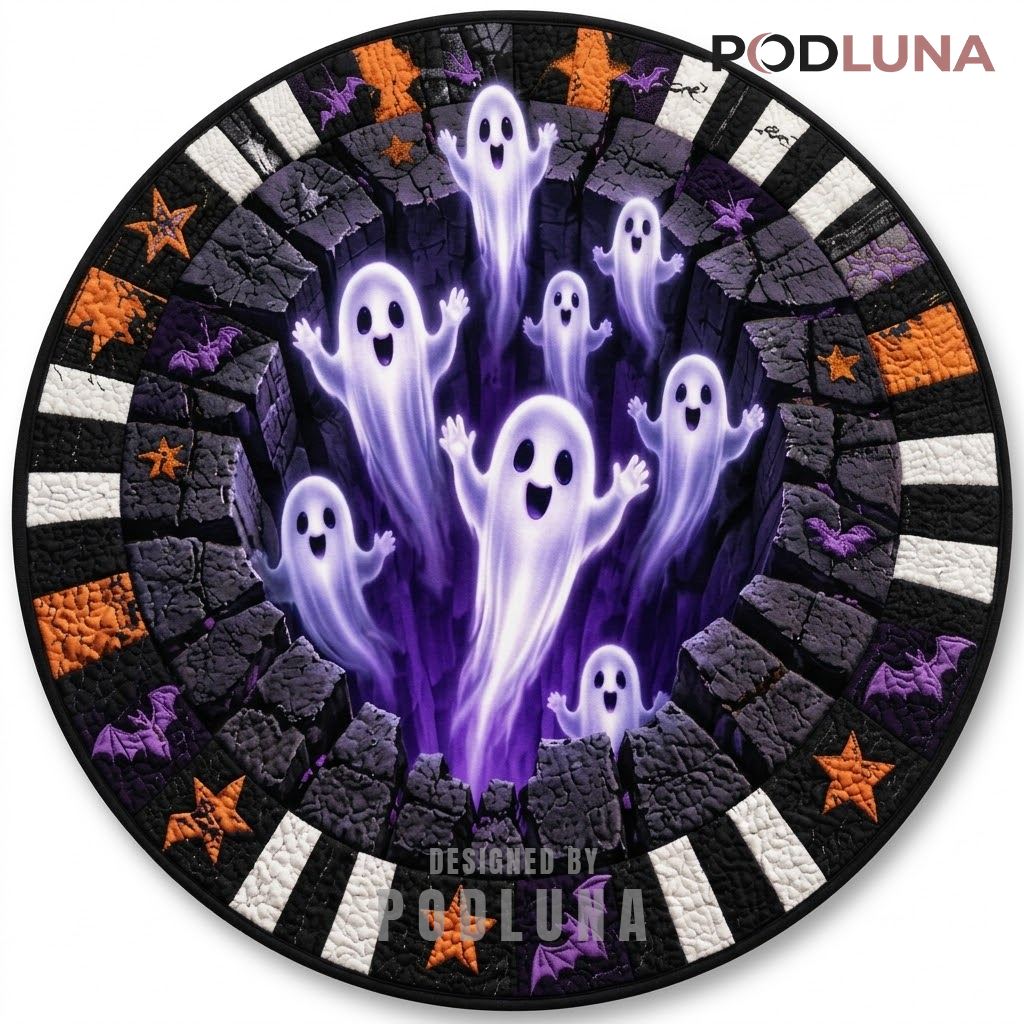 Ghost Halloween 3D Rug Glowing Purple Multiple Spirits Stone Pit