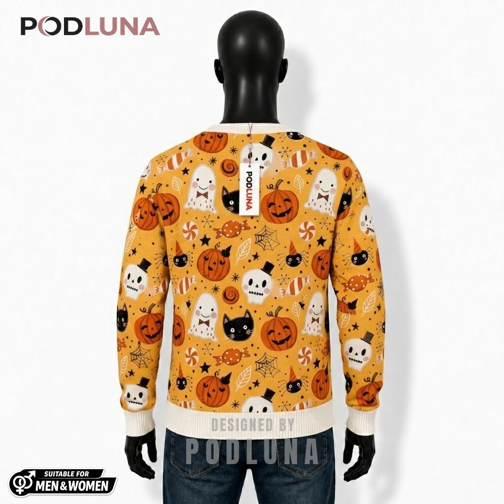 Ghost Halloween Cardigan Cute Pumpkin Skull Print 2 Ghost Halloween Cardigan Cute Pumpkin Skull Print 2