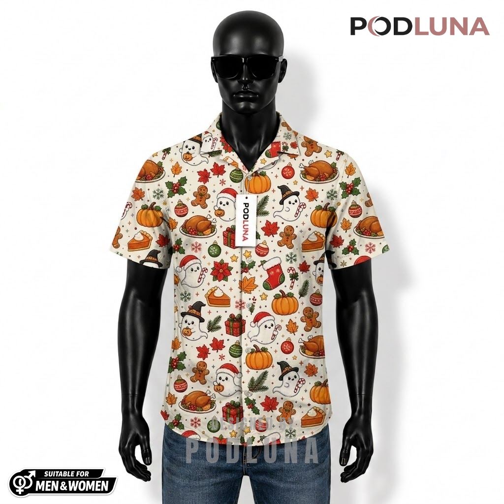 Ghost Thanksgiving Hawaiian Shirt Pumpkin Turkey Christmas Front
