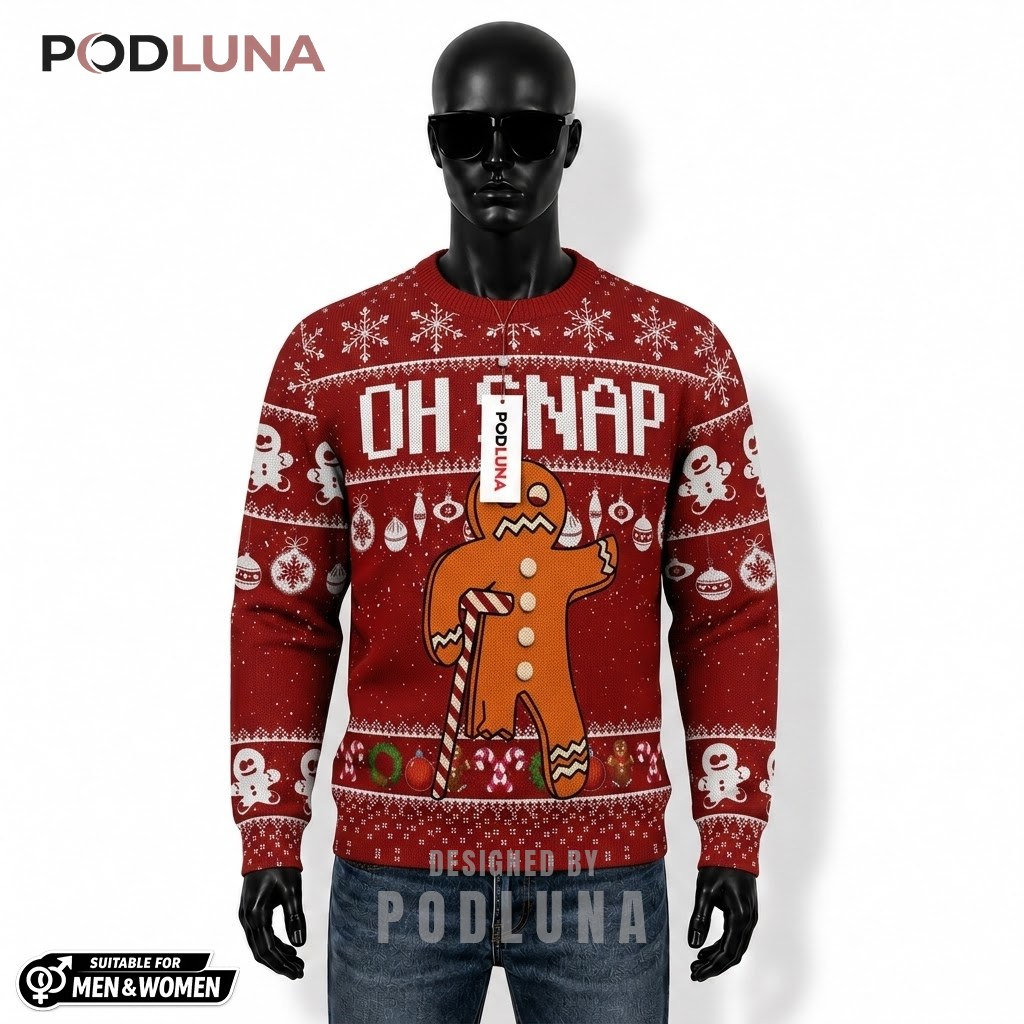 Gingerbread Man Ugly Christmas Sweater Oh Snap Front