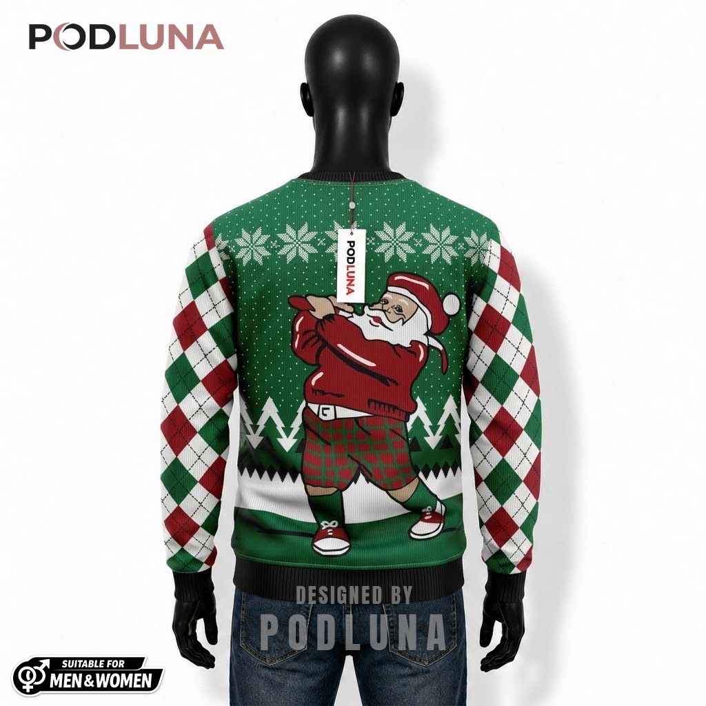 Golf Santa Ugly Sweater Christmas Argyle Pattern Back Golf Santa Ugly Sweater Christmas Argyle Pattern Back