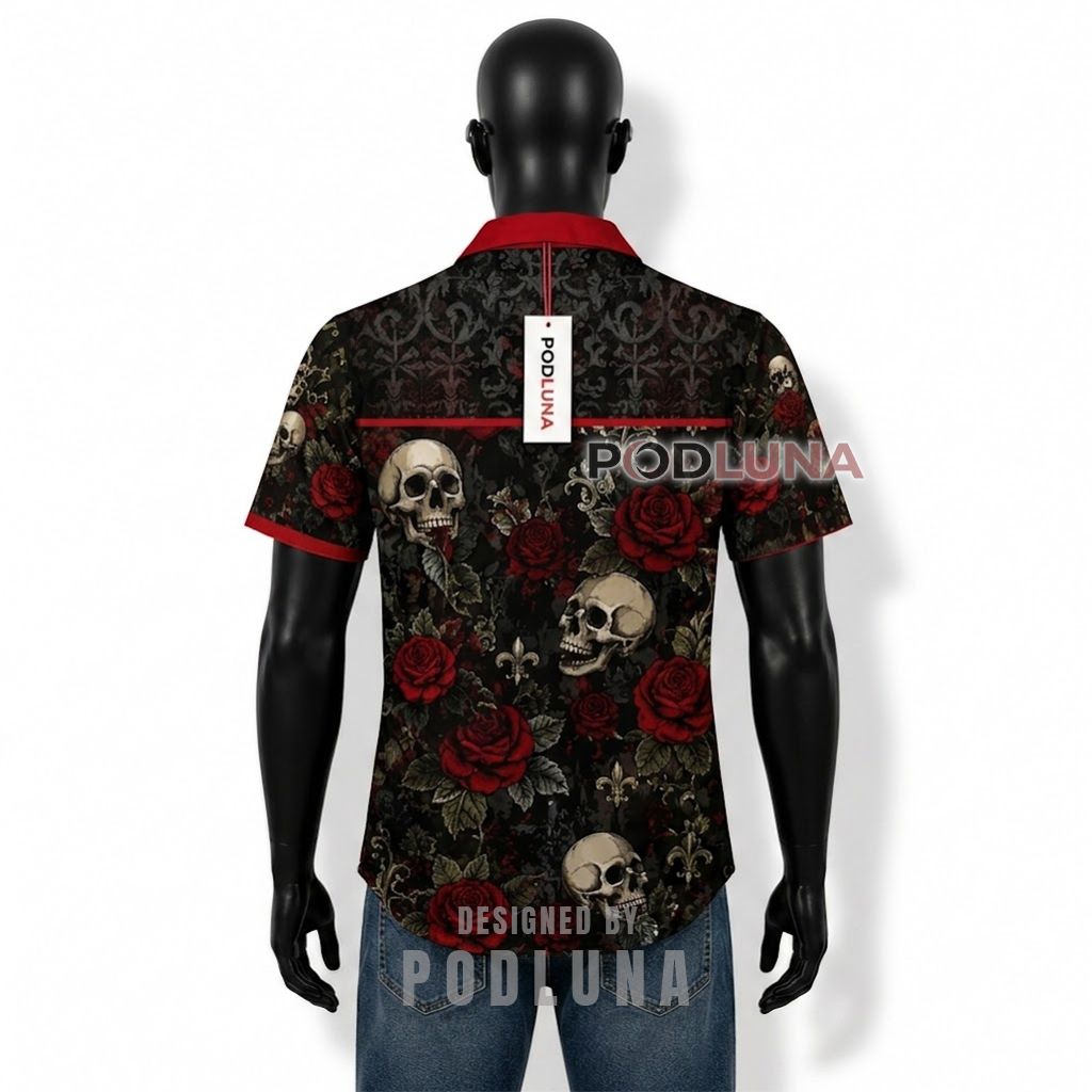 Gothic Skull Rose Hawaiian Shirt Back Gothic Skull Rose Hawaiian Shirt Back