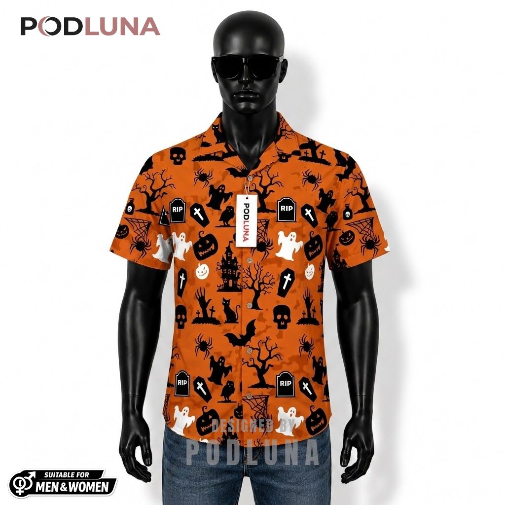 Graveyard Halloween Hawaiian Shirt RIP Ghost Pumpkin Front
