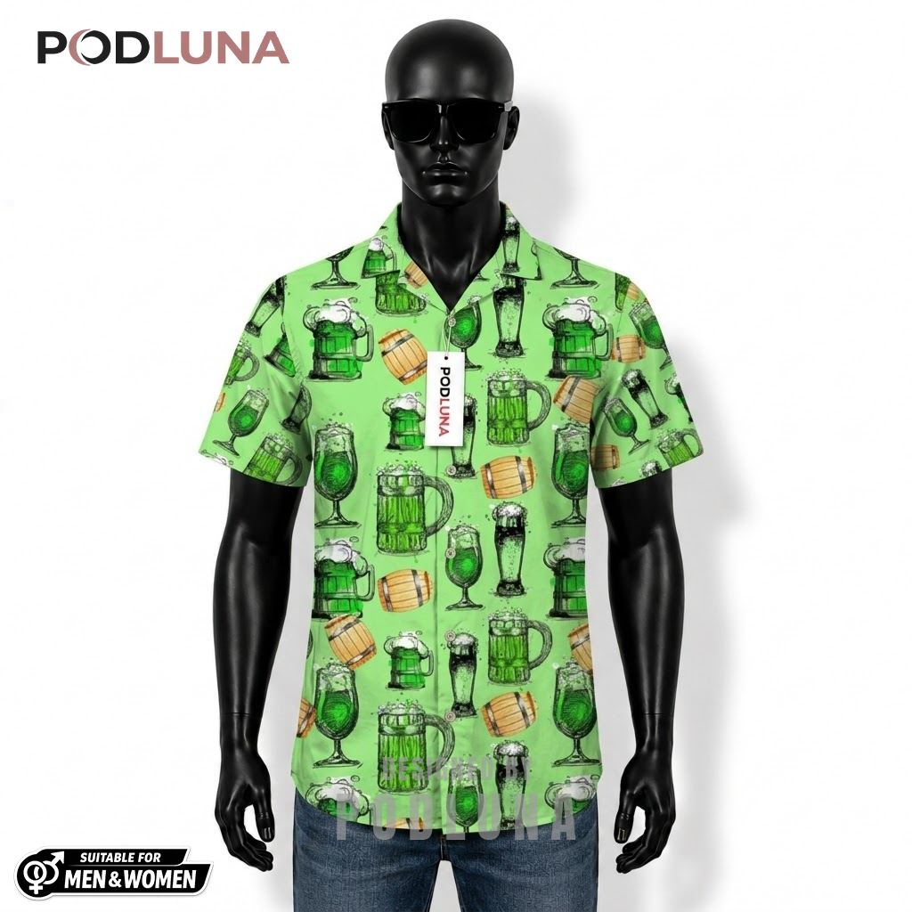 Green Beer Hawaiian Shirt Mug Barrel Glass Pattern Front