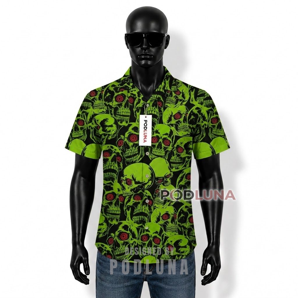 Green Toxic Skull Hawaiian Shirt Front