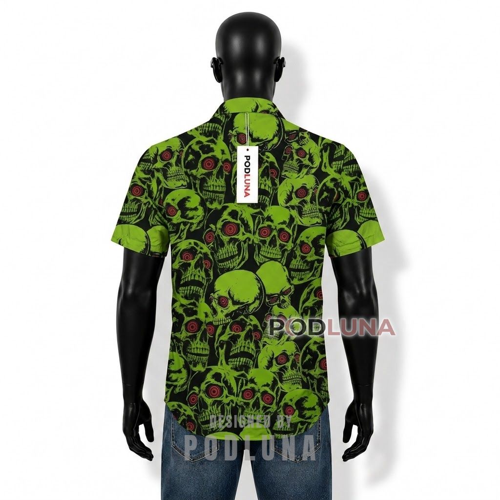 Green Toxic Skull Hawaiian Shirt Back Green Toxic Skull Hawaiian Shirt Back