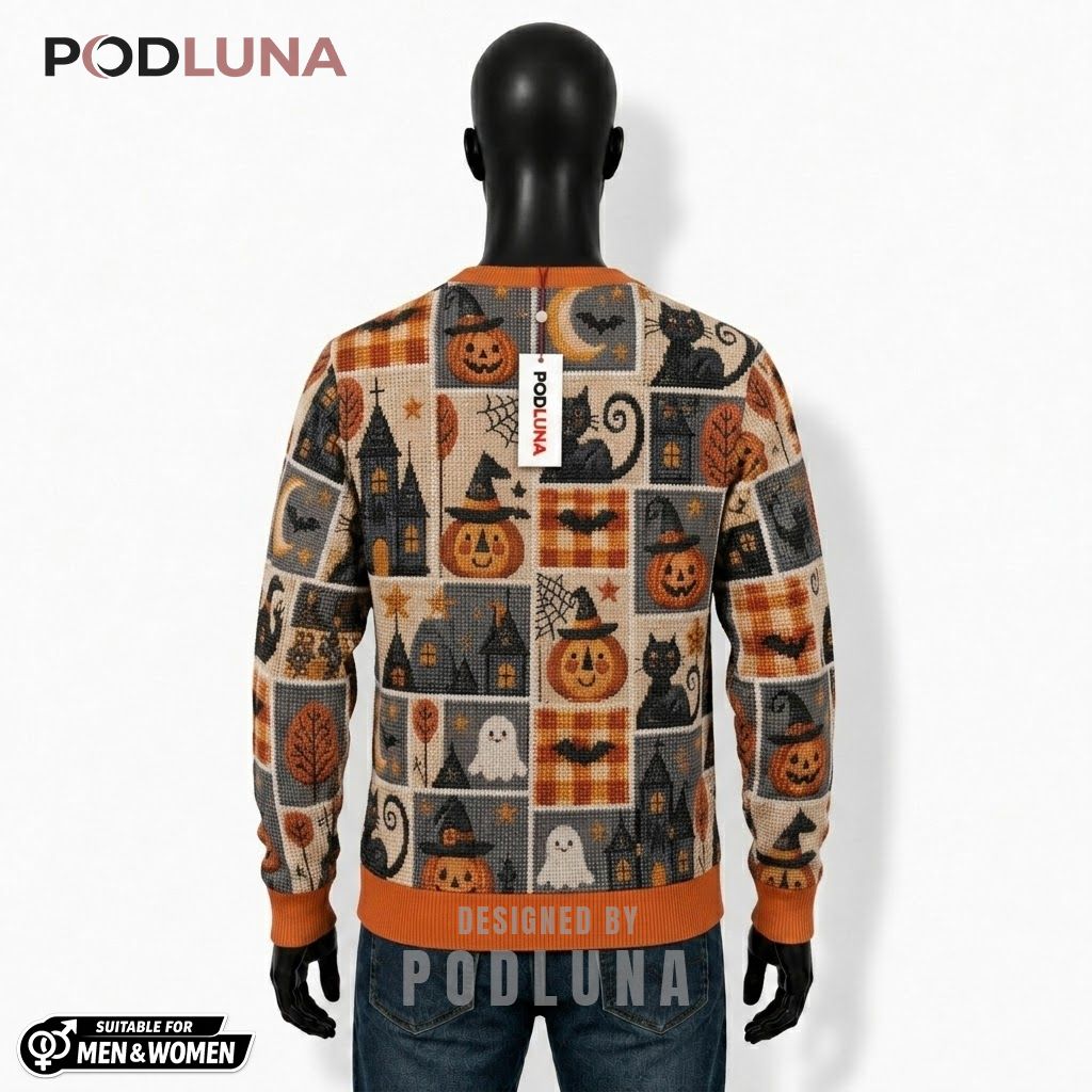 Grid Halloween Cardigan Black Cat House 2 Grid Halloween Cardigan Black Cat House 2