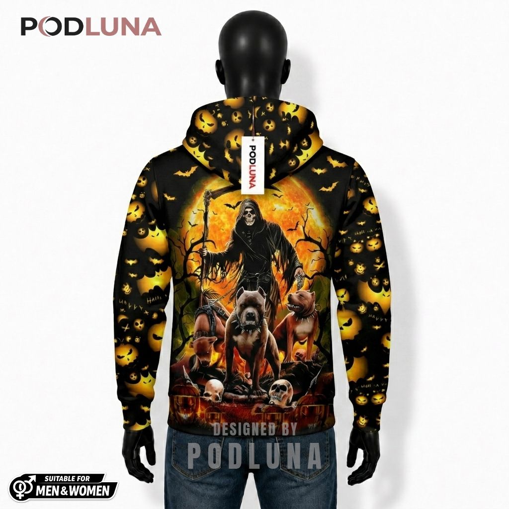 Grim Reaper Halloween 3D Hoodie Pit Bull Scythe Moon 2 Grim Reaper Halloween 3D Hoodie Pit Bull Scythe Moon 2