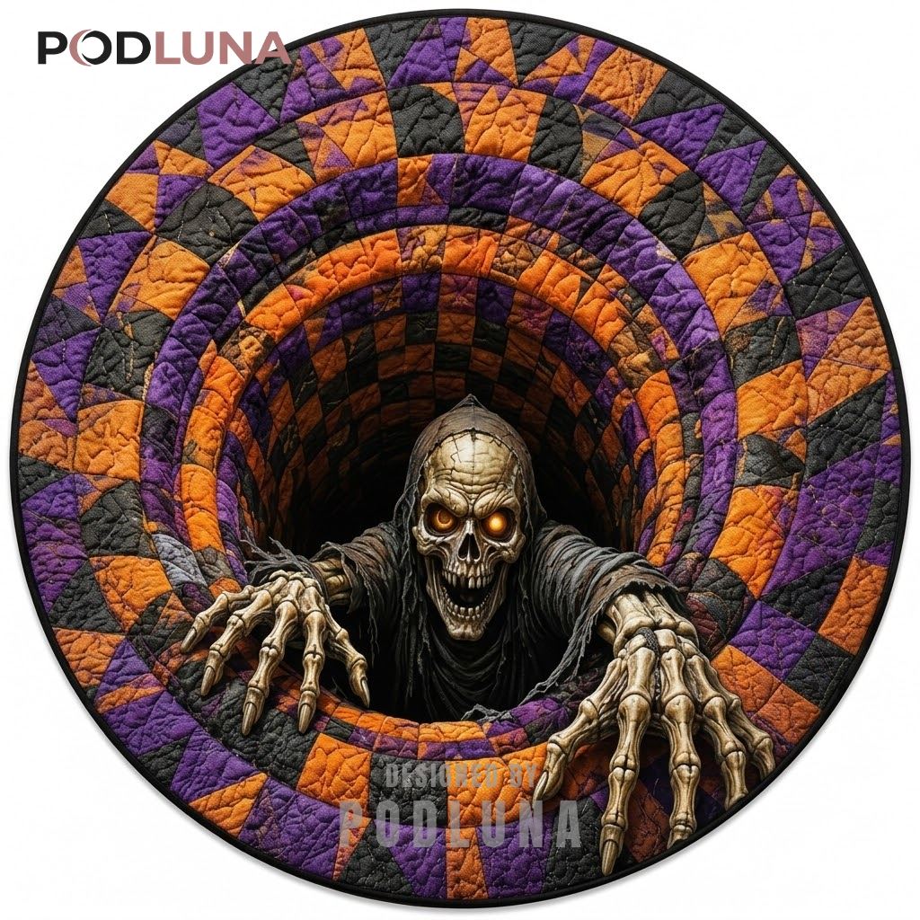 Grim Reaper Halloween 3D Rug Skeleton Hands Rising From Portal