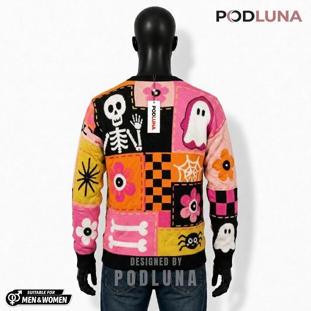Groovy Halloween Cardigan Skeleton Ghost Flower 2 Groovy Halloween Cardigan Skeleton Ghost Flower 2
