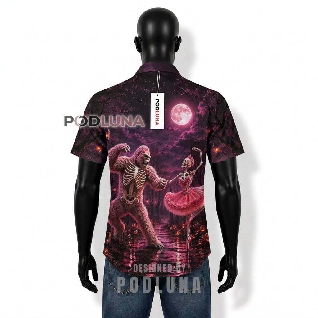 Halloween Bigfoot Skeleton Dance Hawaiian Shirt Back Halloween Bigfoot Skeleton Dance Hawaiian Shirt Back