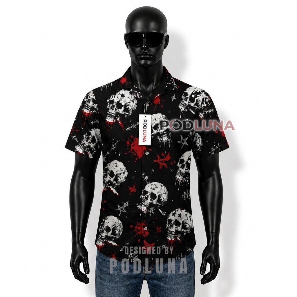 Halloween Bloody Skull Horror Hawaiian Shirt Front