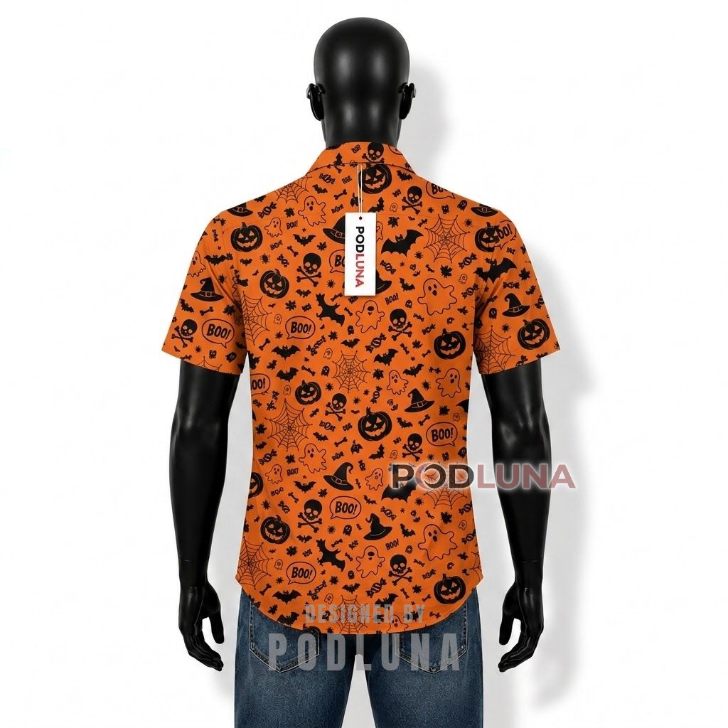 Halloween Boo Ghost Pumpkin Hawaiian Shirt Back Halloween Boo Ghost Pumpkin Hawaiian Shirt Back