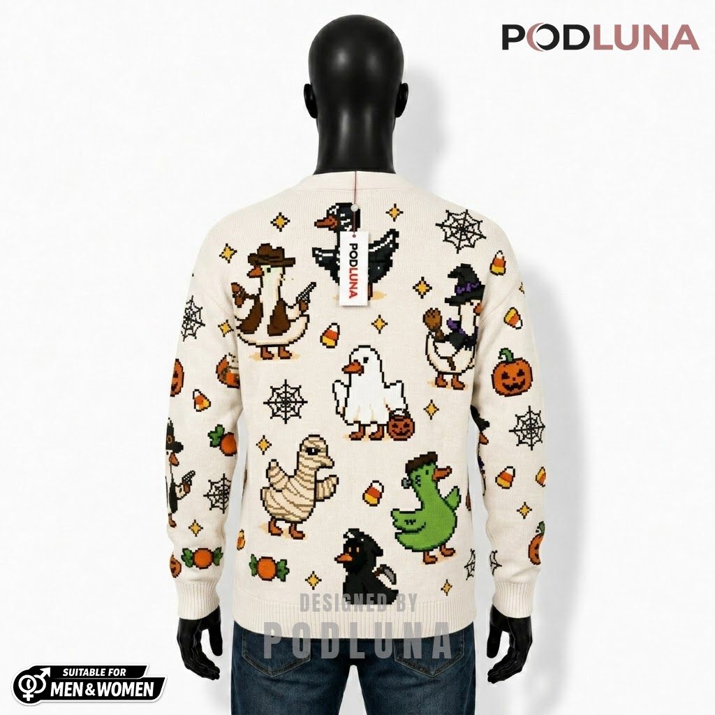 Halloween Cardigan Pixel Art Duck Costume Funny 2 Halloween Cardigan Pixel Art Duck Costume Funny 2