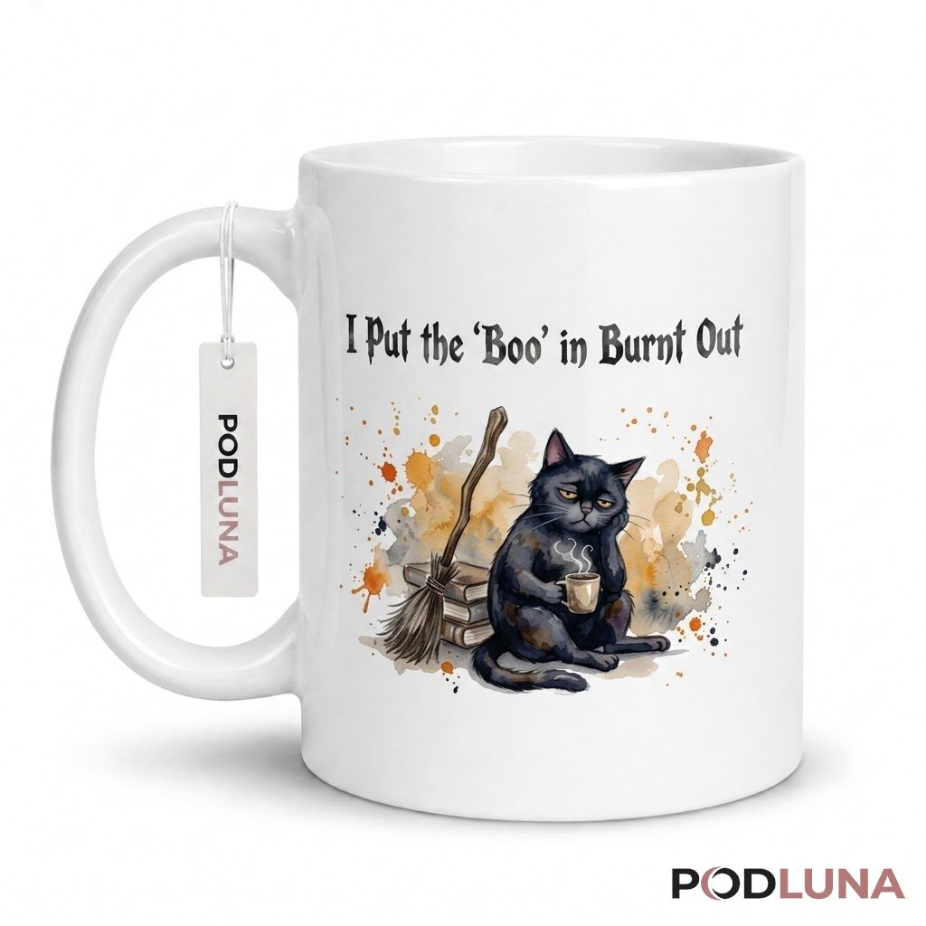 Halloween Cat Mug I Put The Boo In Burnt Out 1