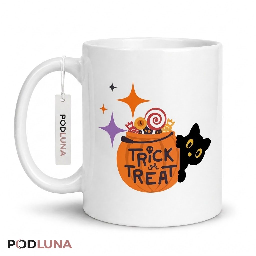 Halloween Cat Mug Trick Or Treat Pumpkin Candy 1