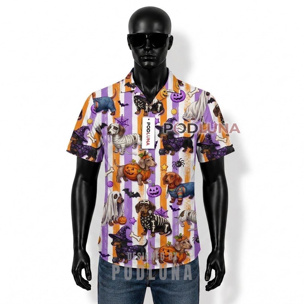 Halloween Dachshund Costume Hawaiian Shirt Front