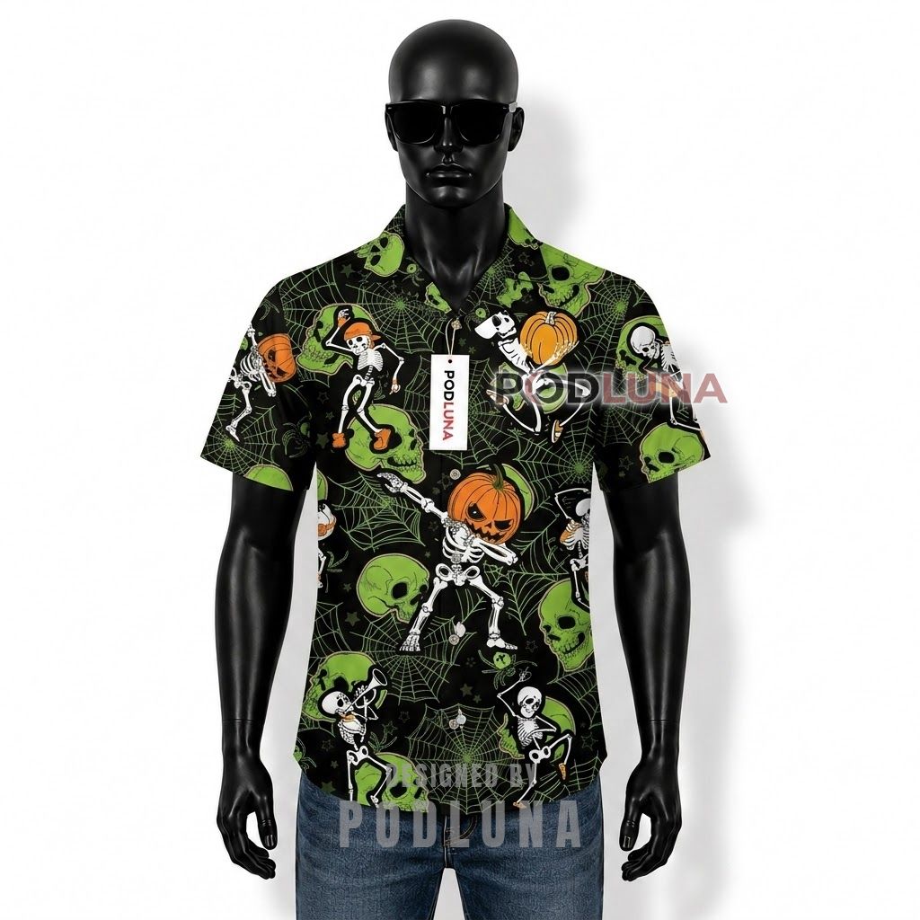 Halloween Dancing Skeleton Skull Hawaiian Shirt Front