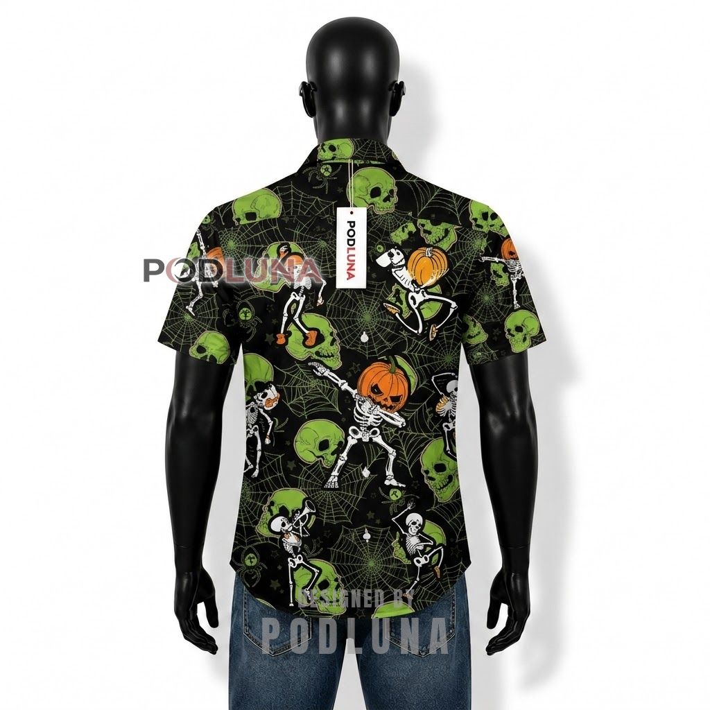 Halloween Dancing Skeleton Skull Hawaiian Shirt Back Halloween Dancing Skeleton Skull Hawaiian Shirt Back