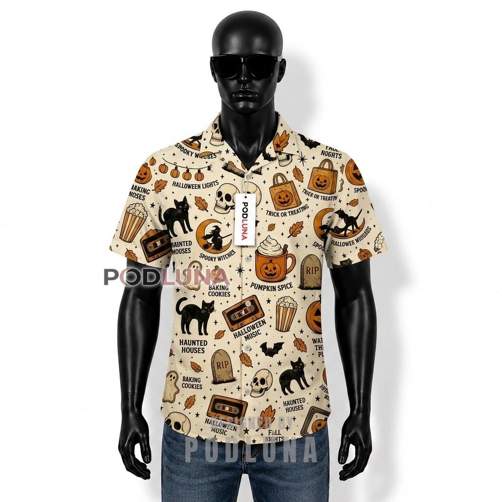 Halloween Fall Vibes Word Hawaiian Shirt Front