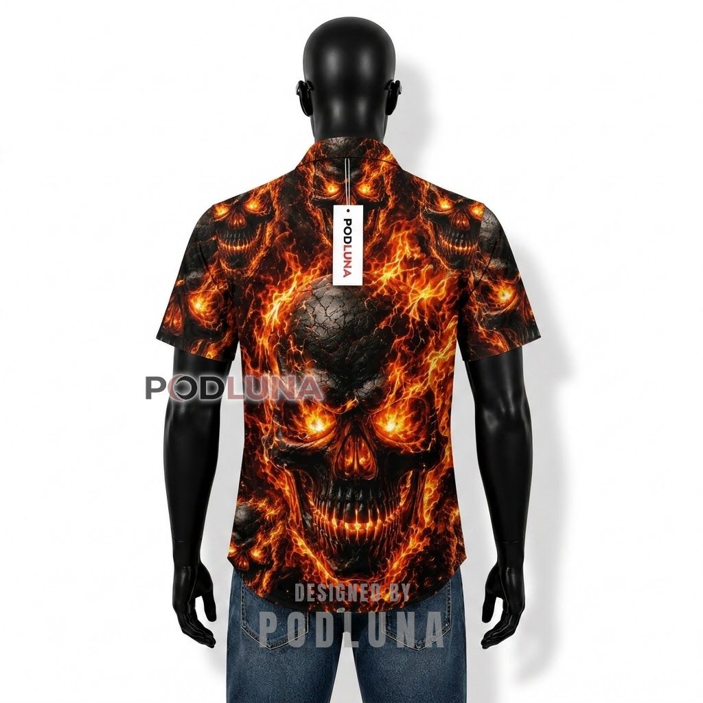 Halloween Fire Skull Flame Hawaiian Shirt Back Halloween Fire Skull Flame Hawaiian Shirt Back