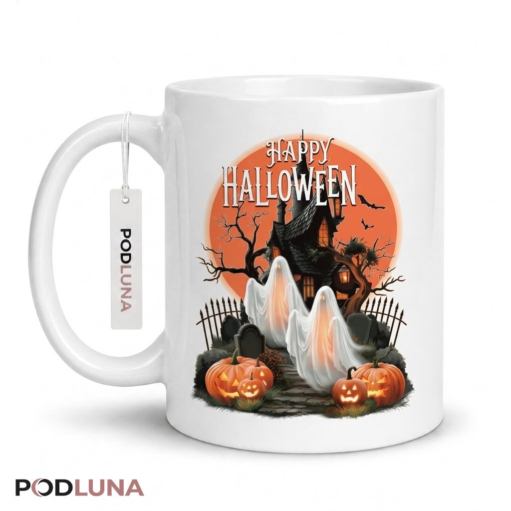 Halloween Ghost Mug Happy Halloween Haunted House Pumpkin 1