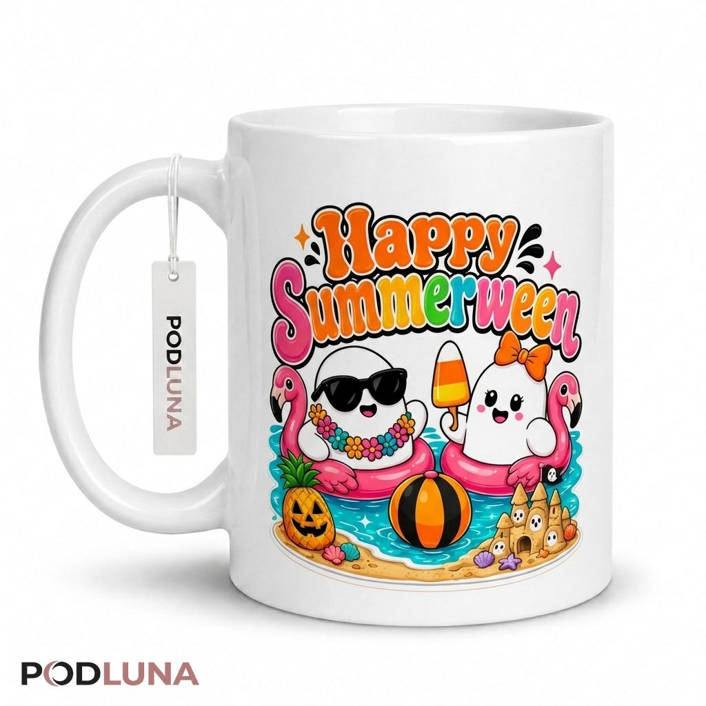Halloween Ghost Mug Happy Summerween Beach Pumpkin 1