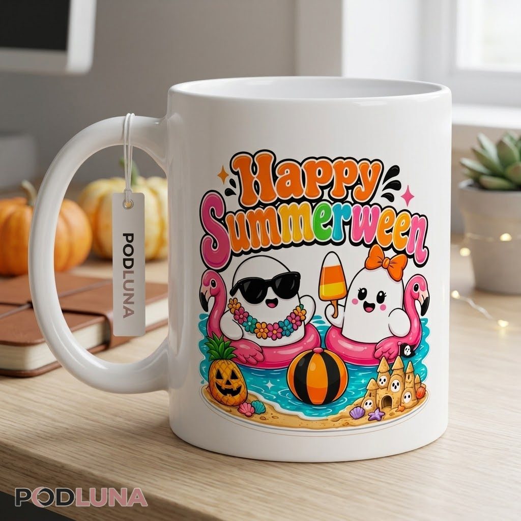 Halloween Ghost Mug Happy Summerween Beach Pumpkin 2 Halloween Ghost Mug Happy Summerween Beach Pumpkin 2