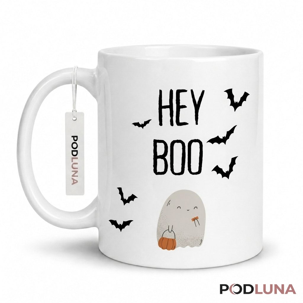 Halloween Ghost Mug Hey Boo Cute Bats Minimalist 1