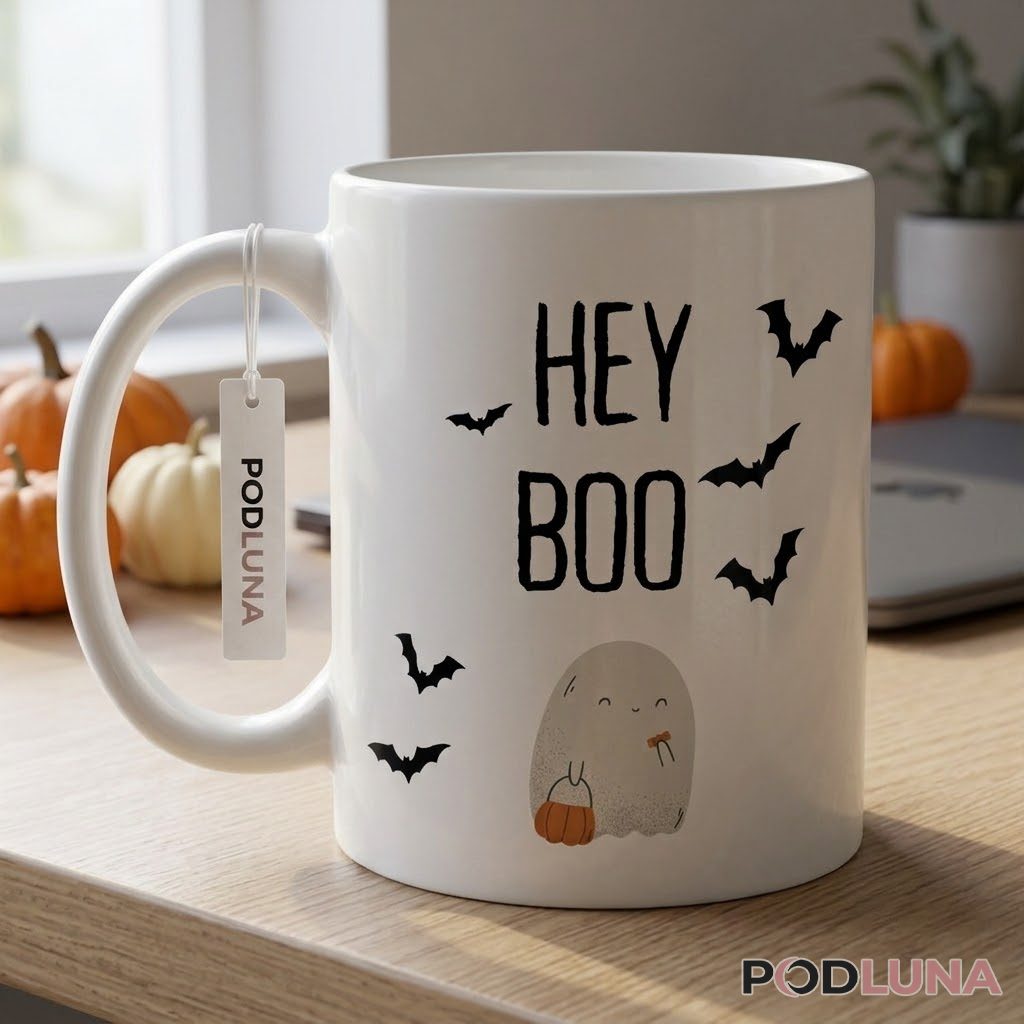 Halloween Ghost Mug Hey Boo Cute Bats Minimalist 2 Halloween Ghost Mug Hey Boo Cute Bats Minimalist 2