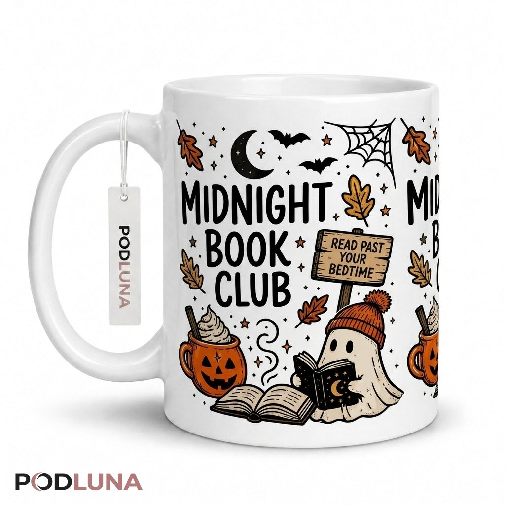Halloween Ghost Mug Midnight Book Club Reading Bat 1