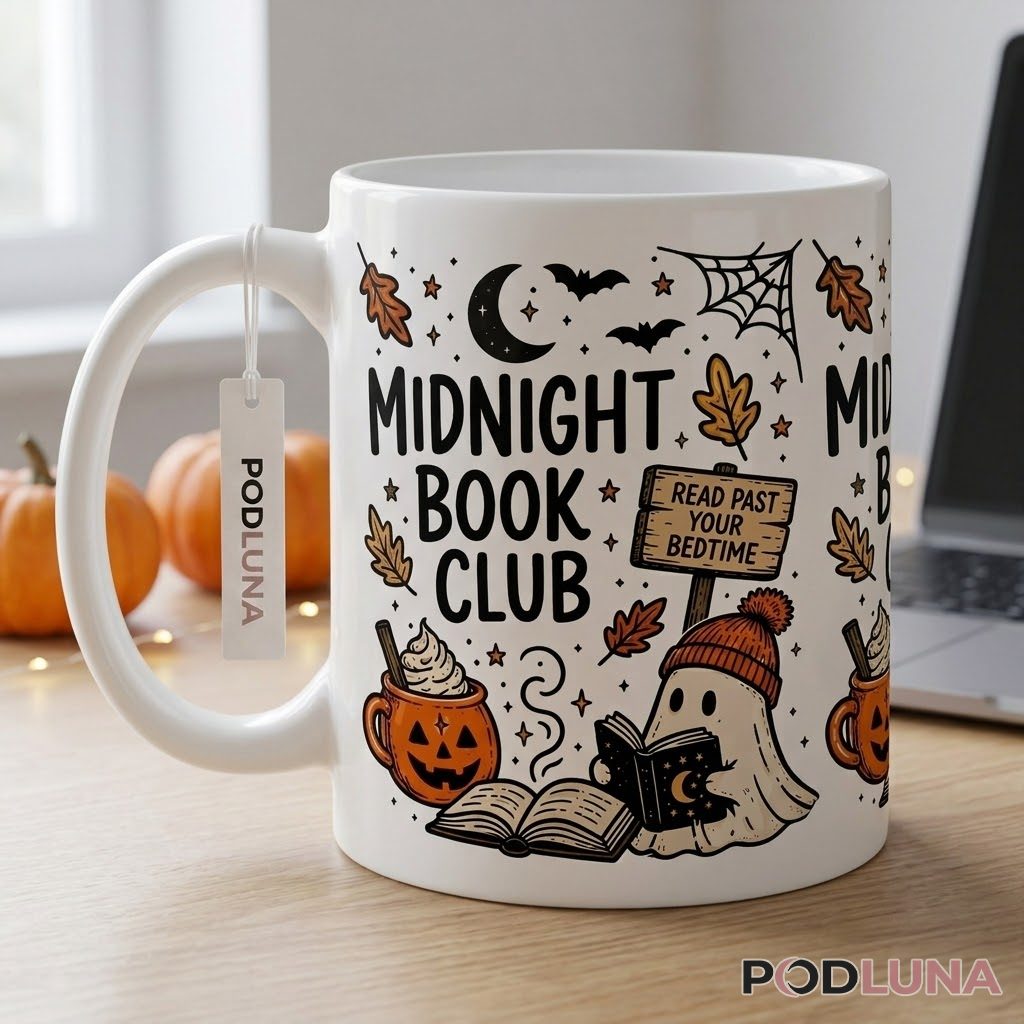 Halloween Ghost Mug Midnight Book Club Reading Bat 2 Halloween Ghost Mug Midnight Book Club Reading Bat 2