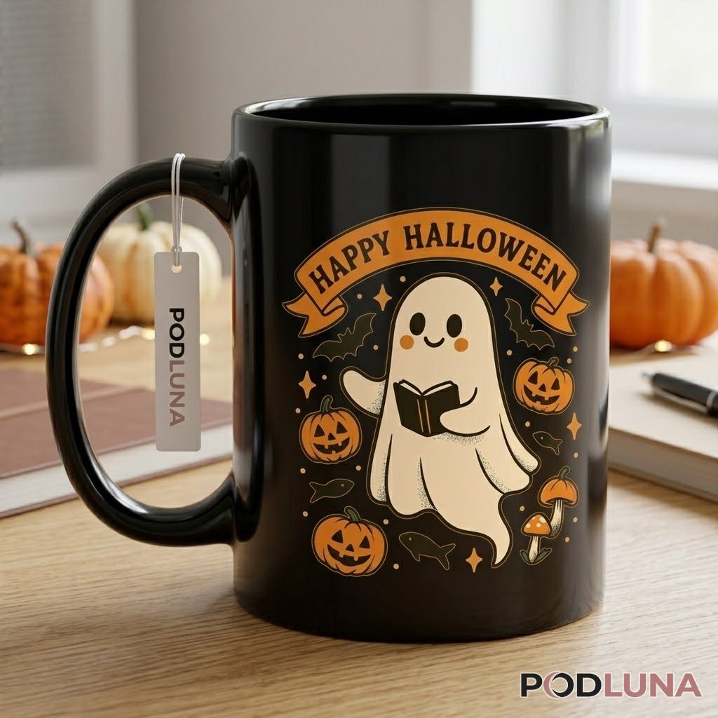 Halloween Ghost Mug Reading Library Skeleton Pumpkin 2 Halloween Ghost Mug Reading Library Skeleton Pumpkin 2