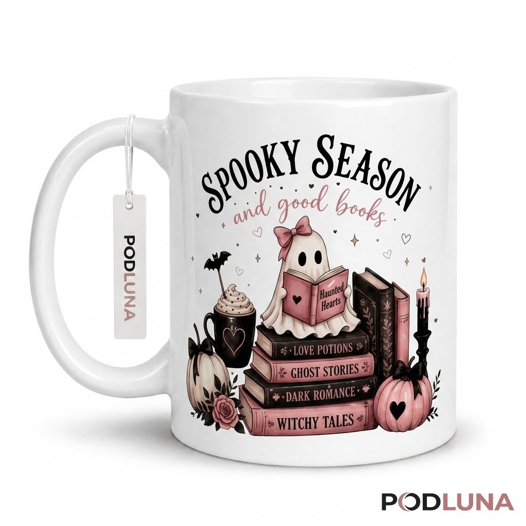Halloween Ghost Mug Spooky Season Good Books Reading 1