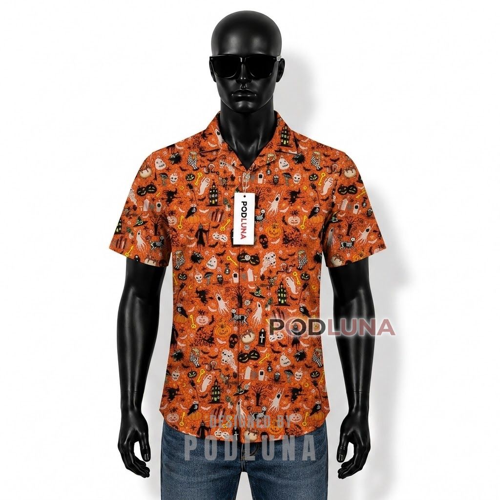 Halloween Haunted House Ghost Hawaiian Shirt Front